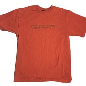 90s vintage burnt orange graphic tee w/ stitched moose,buffalo and coyote design